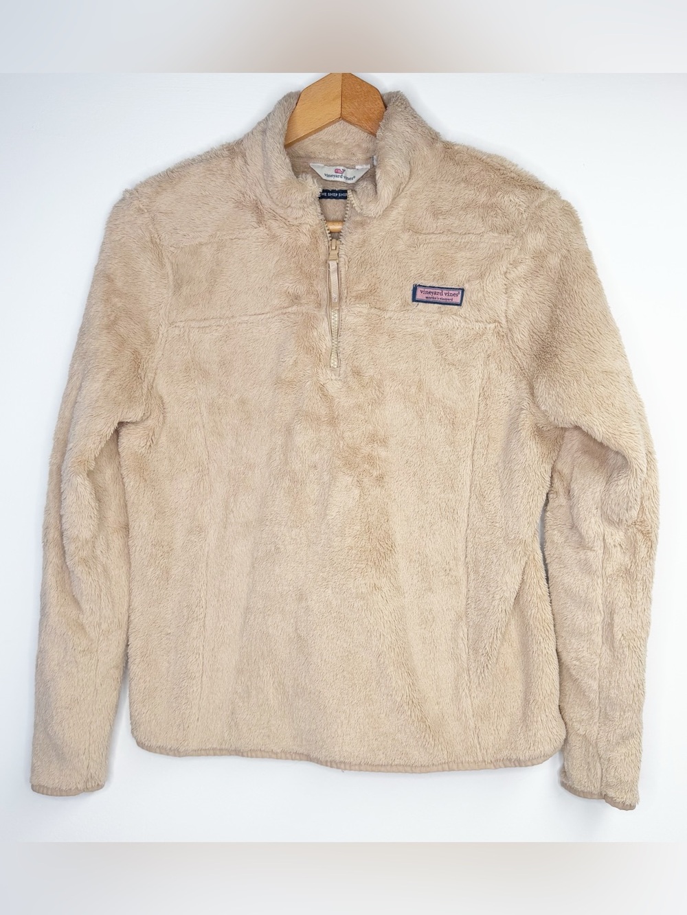 Vineyard Vines The Shep Shirt 1/4 Zip Pullover Tan Fleece Size Small